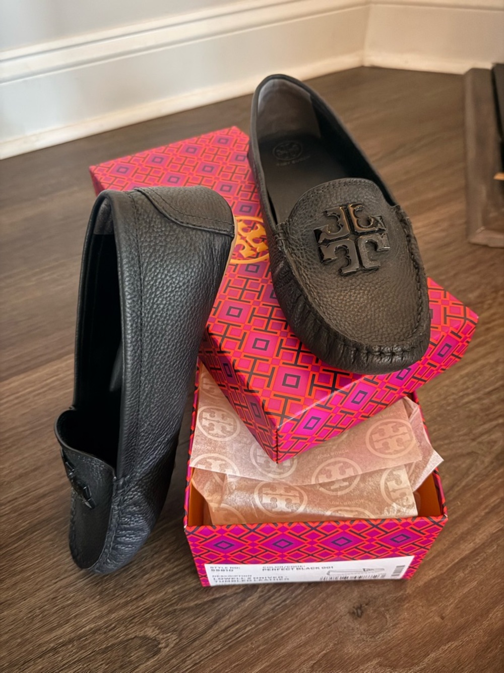 Tory Burch Black Lowell 2 Driver-Tumbled Leather Loafers